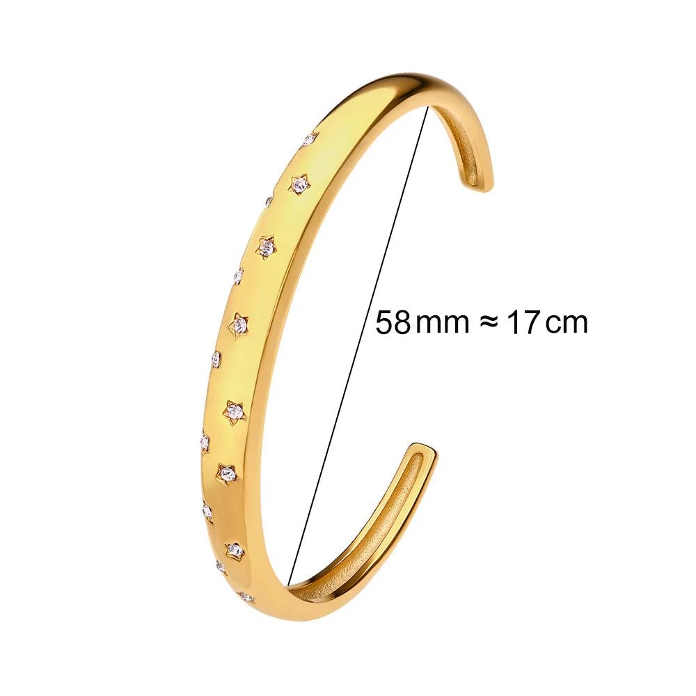 Waterproof Luxury Colorful Cubic Zirconia Bangles Stainless Steel Open Bracelet Bangle 18K Plated Fashion Jewelry Women